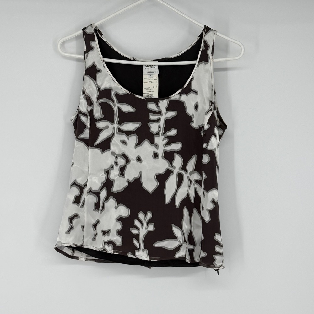 Armani Collezioni Silk Blend‎ Floral Tank Top Brown White Size 4